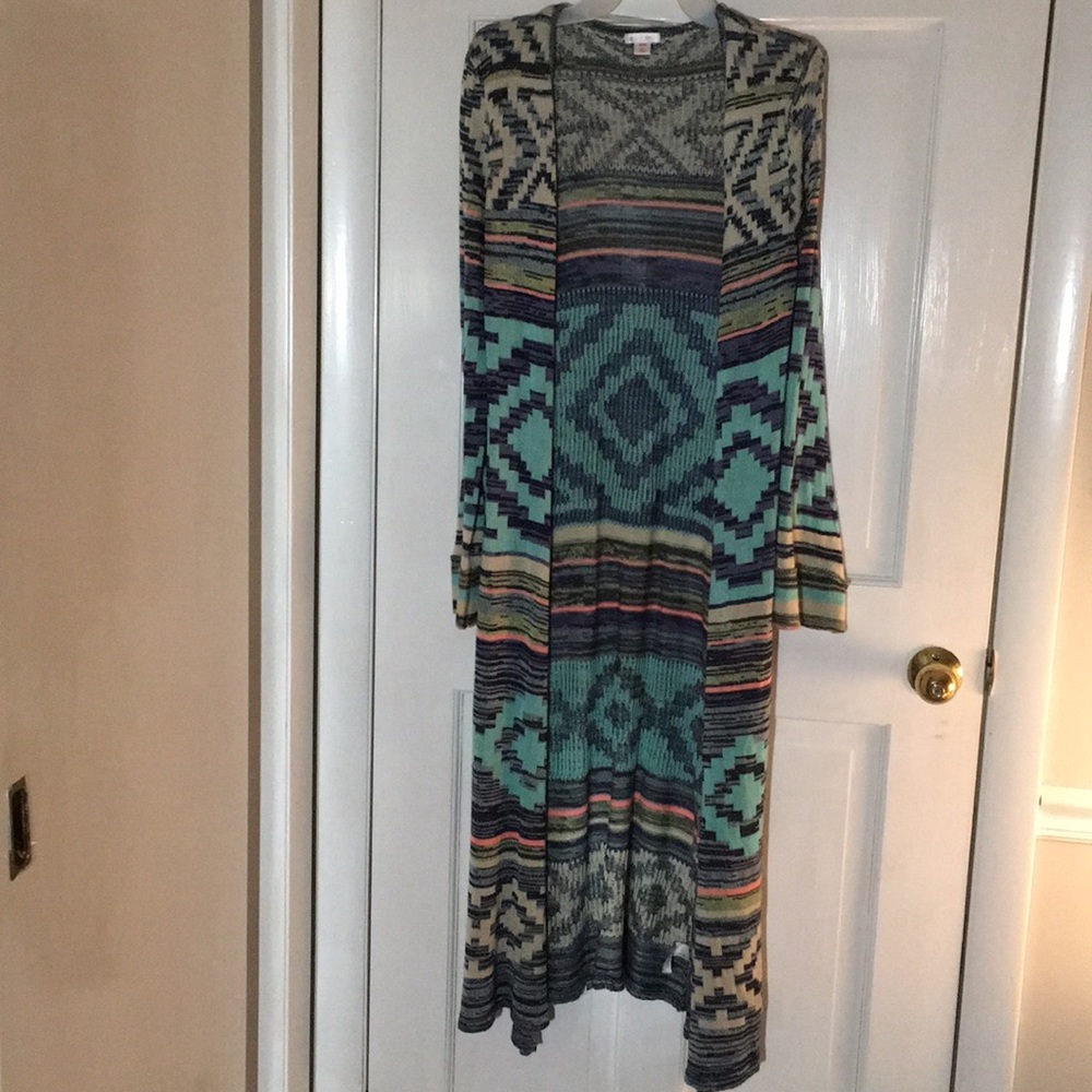 Extra-long, colorful cardigan